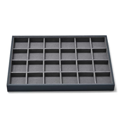 24 Grids Grey Jewelry Organizer Tray Grey Microfiber Jewelry Ring Earrings Display Organizer Tray - size: 24 Grid