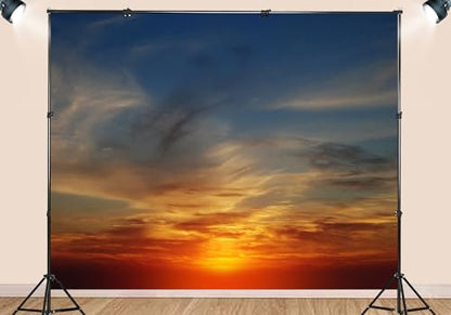 4X4ft Fabric Dramatic Sunset Sky Backdrop Orange Blue Cloudy Horizon Background Romantic Anniversary Party Decorations Photo Studio Props Wall Hanging Bedroom Decor - size: 4x4ft