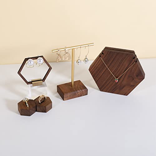 earrings T display stands for selling, small earring holder jewelry stand with 4 holes on bar, wood earring hanger for boutique display【Walnut】