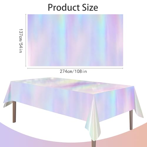 4 Pack Iridescent Plastic Tablecloths Disposable Table Cover Sparkly Foil Table Cloth for Rectangle Tables Party Decorations Birthday Princess Bridal Wedding Christmas Iridescence, 54 x 108 Inch - color: Shiny Silver