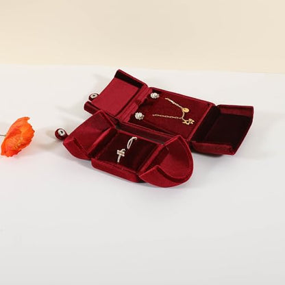 Red Velvet Jewelry Organizer Box, Soft Lined Jewelry Display Holder with Luxury Design, Elegant Jewelry Display Case for Women【Ring Storage, Red】 - color: Red