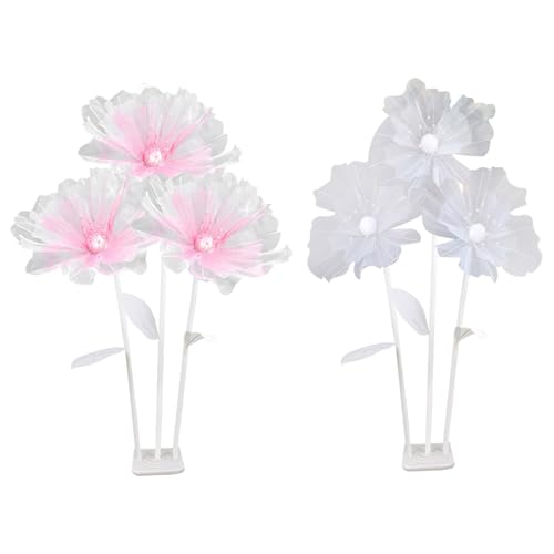 Giant Flower Decorations, 1 Set Large Gauze Flowers Wedding Decor with 3 Flower Heads & Stand, Wedding Party Banquet Background, Photographic Props, Shop Window Display (White), Standard