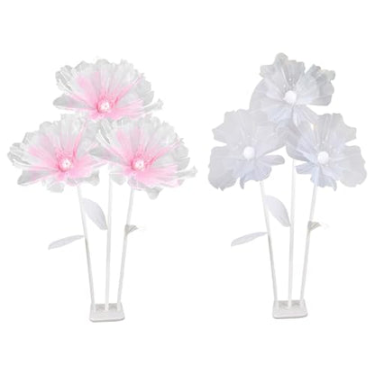 Giant Flower Decorations, 1 Set Large Gauze Flowers Wedding Decor with 3 Flower Heads & Stand, Wedding Party Banquet Background, Photographic Props, Shop Window Display (White), Standard