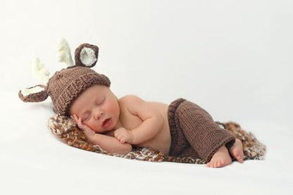 Jastore Baby Photography Props Newborn Boy Girl Photo Shoot Outfits Crochet Costume Infant Knitted Hat Sets - color: Deer