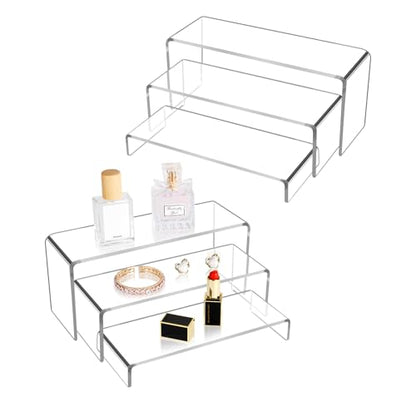 6pcs Thickened Acrylic Display Stand, Tiered Rectangular Clear Display Risers, 9" Acrylic Shelf for Display Perfume Jewelry Figures Collectibles Curio, Dessert Cupcake Table Buffet Risers - color: Clear-6pcs
