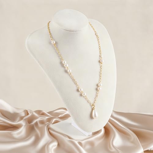 TENINYU Professional 3D Necklace Display Stand, Beige Velvet Jewelry Bust Holder, 8.5 Inch Chain Organizer Tower for Home Display (Beige) - color: Beige
