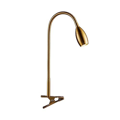O'Bright Lumos - Versatile Clip-on Lamp: Zoomable Spotlight, Dimmable LED, Flexible Gooseneck, 4000K Light, 100% Metal Clamp - Ideal for Reading, Crafting, Work, and Headboards, Antique Brass - color: Antique Brass