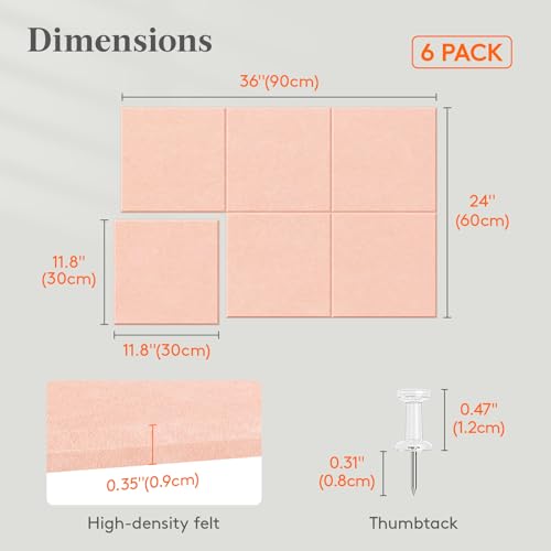 Lifewit 36"x 24" Felt Bulletin Board with Self-Adhesive, 6 Pack Cork Board Alternative for Walls, Large Pin Board Vision Board Message Board with 30 Pushpins for Office Decor, Room Decor, Pink - color: Pink, size: Square Stripe 6-pack