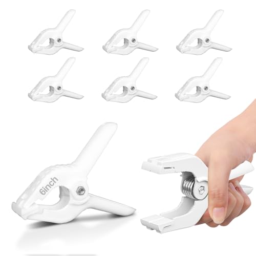 EMART 6 Pack Heavy Duty Spring Clamps, 6 inch Plastic Photo Booth Backdrop Clips Clamps for Backdrop Stand, Photography Studio, Photoshoot, Woodworking, Balloon Arch, Crafts, Pool Cover-White - color: White, size: 6 inch