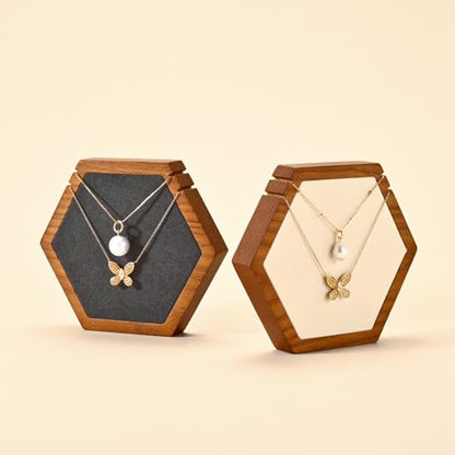 Solid Wood Hexagon Necklace Holder Stand Retail Hanging Jewelry Necklace Stand Display for Vendors(Beige) - color: Beige