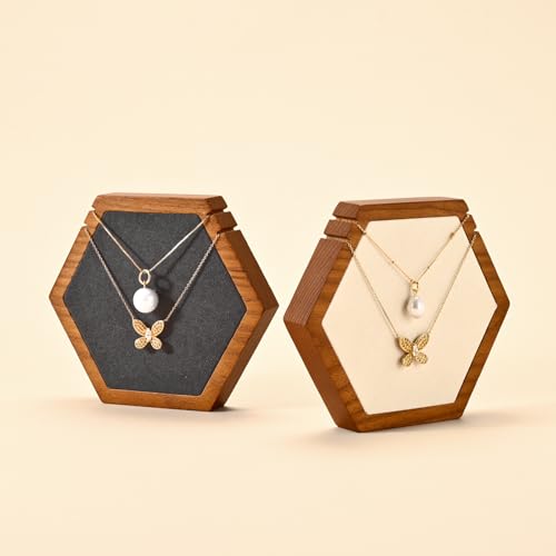 Solid Wood Hexagon Necklace Holder Stand Retail Hanging Jewelry Necklace Stand Display for Vendors(Grey) - color: Grey