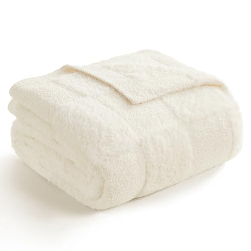 Snuggle Sac Checkered Throw Blanket Faux Fur Microfiber Blankets for Couch,Cozy Soft Warm Blanket for Sofa Bedroom Living Room,Solid Ivory,50x60 inches - color: Solid Ivory, size: Throw(50"x60")