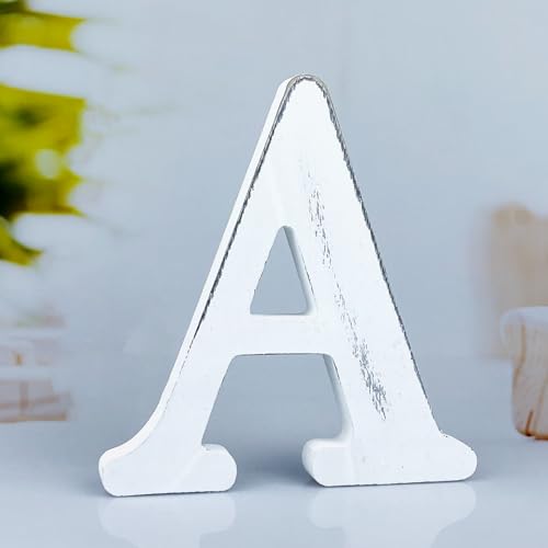 6 Inch Rustic White Wood Letters Unfinished Wood Letters for Wall Decorative White Retro Standing Letters Sign Board Decoration for Craft Home Party Projects (A) - color: A