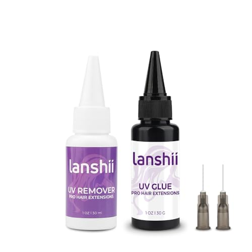 UV Lamp Hair Extension Kit 30g UV Hair Glue with 30ml Glue Remover Plastic Eyebrow Comb Replacement Accessories for UV Hair Set Invisible Hair Extensions Eyelashes Extensions - color: Set