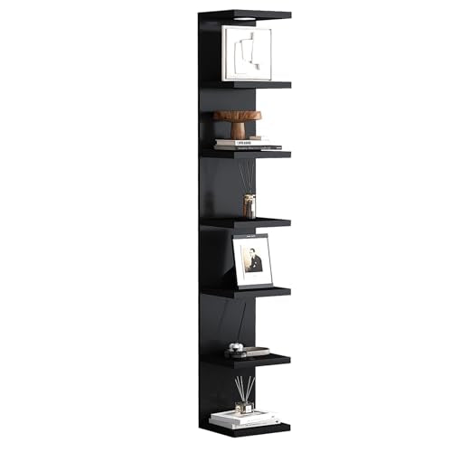 LitaEther Versatile 7 Tier Wall Shelf Unit,Black Lack Wall Shelf,Display Floating Shelf with LED Remote Control Light - color: Black, size: 7 Tier