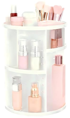HBlife 360 Rotating Makeup Organizer Adjustable Carousel Large Capacity Revolving Perfume Organizer Skincare Organizers Cosmetic Storage Spinning Holder for Vanity, White - color: White, size: Large