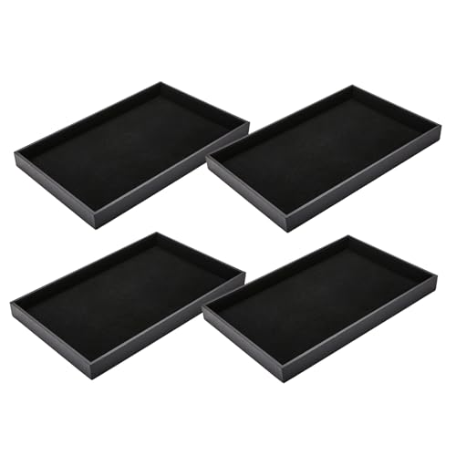 Black Velvet Stackable Jewelry Tray Showcase Display Earring Necklace Bracelet Rings Organizer…… (4 pcs) - size: 4 pcs