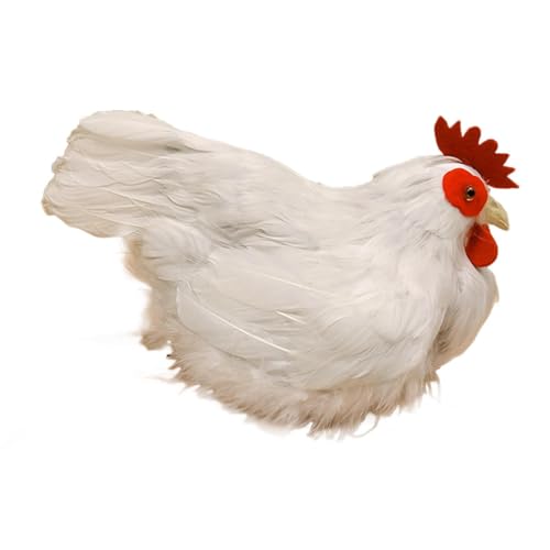 7.09" Realistic Hen Model Garden Statue, Chicken Simulation Model Lifelike Figurine Teaching Props, Rustic White Hen Sculpture for Landscape Yard Patio Porch Home Decor