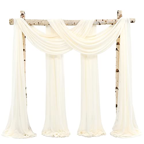 Showgeous Wedding Arch Draping Fabric,4 Panels 28" x20ft Ivory Wedding Arch Drapes for Ceremony Chiffon Fabric Drapes Arbor Drapery Decorations for Reception Sheer Backdrop Curtains for Party Swag - color: Ivory, size: 28"W x 240"L (Pack of 4)