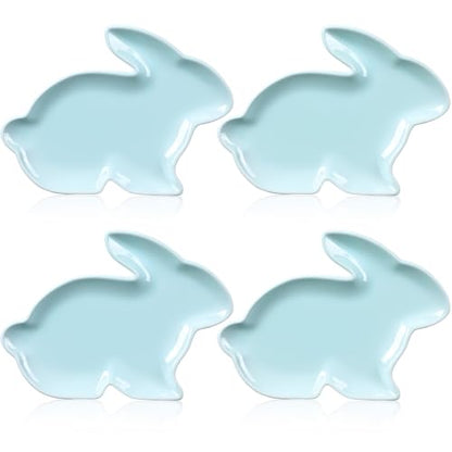 Jinei 4 Pcs Easter Bunny Shaped Plates Ceramic Serving Candy Dishes Rabbit Dinner Tray Salad Dessert Appetizer Plates Dinnerware for Easter Party Spring Garden Tea Party Supplies((Blue) - color: Blue