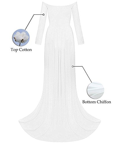 ZIUMUDY Maternity Maxi Chiffon Photography Dress Split Front Gown for Photoshoot - color: White