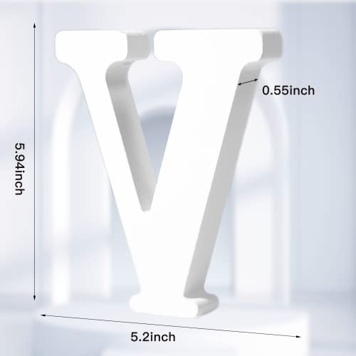 AOCEAN 6 Inch White Wood Letters - Unfinished Wood Letters for Wall Christmas Decor Standing Letters Slices Sign Board Decoration for Xmas Home Party Projects (V) - style: V
