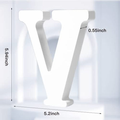 AOCEAN 6 Inch White Wood Letters - Unfinished Wood Letters for Wall Christmas Decor Standing Letters Slices Sign Board Decoration for Xmas Home Party Projects (V) - style: V