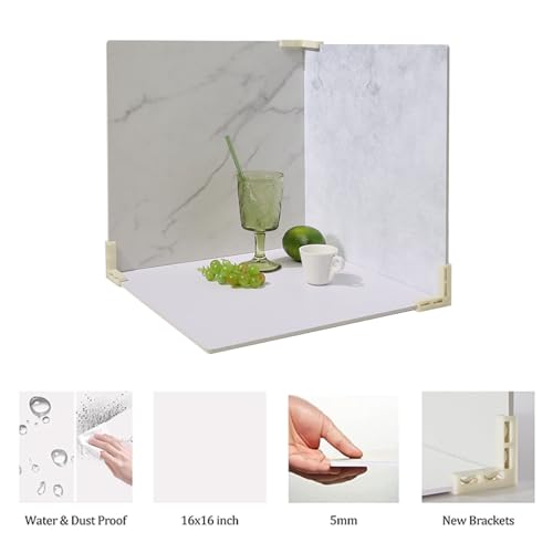 4PCS Double Sided Backdrop Boards, 16x16 inch Waterproof Photo Backdrop with 4PCS Board Brackets, 2PCS Pane Brackets, 1PCS 16x16 inch Window Shadow Pane for Food, Jewelry Photo Shooting - color: Marble/LightWall/EggshellYolk/BeanPasteBrown/Pane