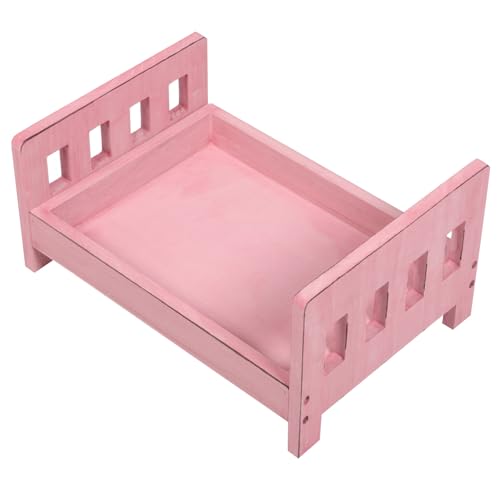 Cabilock Newborn Photography Prop Bed, Handcrafted Rustic Wooden Baby Photo Bed, Detachable Studio Photoshoot Props, 16. 53 X 11. 22 X 8. 46 Inches, Pink - color: Pink