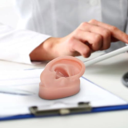 SEWACC Soft Silicone Human Ear Model Pair for Teaching and Piercing Practice Flexible Fake Ear Display Prop Left and Right Coffee Color for Anatomy Study