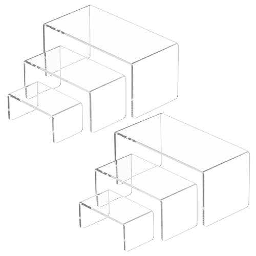 NIUBEE Acrylic Display Risers Stand 2 Sets,3 Steps Clear Riser Shelf Showcase for Amiibo Funko POP Figures -8.4"x6.3"x4.3" - size: (8,6,4)" x2Set