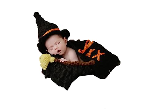 Matissa Newborn Baby Girl/Boy Crochet Knit Costume Photography Prop Hats Outfits - color: Baby Witch
