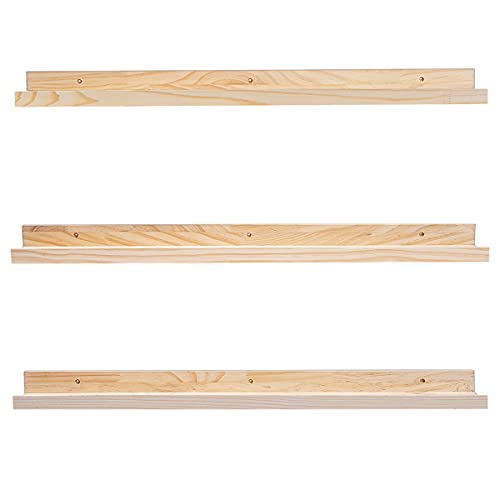 MBYD 36 Inch Floating Shelves, Solid Wood Picture Ledge Photo Shelf with Front Lip for Vinyl Records,Plants & Books, Wall Mount Decorative Display for Kitchen, Nursery, Living Room, Bedroom, Kitchen - color: Natural, size: Set of 3 36 in
