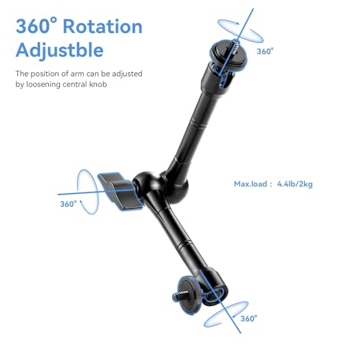 UTEBIT 11" Adjustable Magic Arm with Super Clamp, 360 Ball Heads with ARRI 1/4" & 3/8" Thread Screw for Flash/LED Light/Microphone/Monitor, Compatible with SmallRig Camera Cage, Max Load: 4.4lb/2kg - size: 11inch