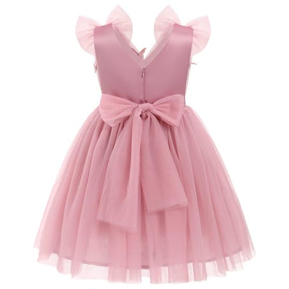 IMEKIS Toddler Kids Girls Butterfly Dress Sparkle Sequins Tulle Wedding Formal Birthday Dresses 2-10T - color: Dusty Rose, size: 4-5T