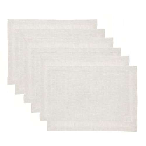 Solino Home Linen Placemats Set of 6 - Light Natural Placemats 14 x 19 Inch - 100% Pure Linen Table Mats for Spring, Summer - Athena - color: 01: Light Natural, size: 14" X 19" (Set of 6)