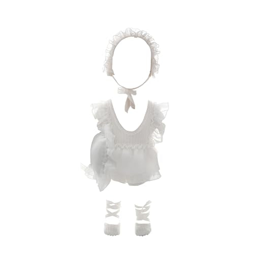 Holibeat Baby Girl 4PCS Photography Props (Romper+Pillow+Hat+Shoes) Newborn Girl Christmas Lace Photoshoot Outfits Infant Posing Props (white) - color: White1