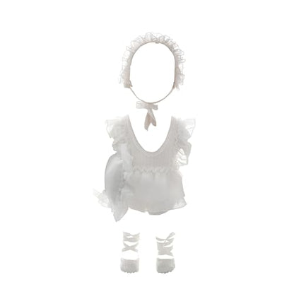 Holibeat Baby Girl 4PCS Photography Props (Romper+Pillow+Hat+Shoes) Newborn Girl Christmas Lace Photoshoot Outfits Infant Posing Props (white) - color: White1