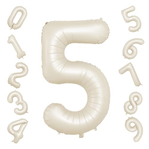 40 Inch Cream Number 5 Balloon, Beige Large 5th Birthday Balloons, Digital 5 Cream White Giant 5 Foil Balloon Helium for Boys Girls 5th Birthday Decorations Anniversary Baby Shower Party Supplies - color: Cream Numer 5