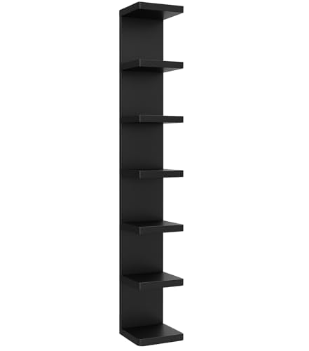 LitaEther Versatile 7 Tier Wall Shelf Unit,Black Lack Wall Shelf,Display Floating Shelf with Round Edge - color: Black, size: 7 tier