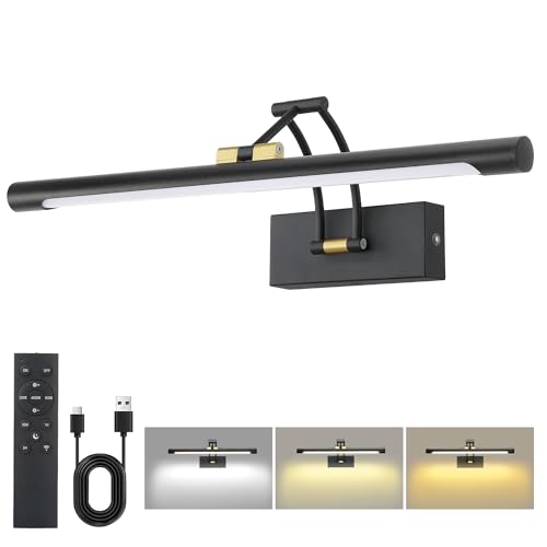 16“ Picture Lights for Wall, 8000mAh Rechargeable Wireless Picture Light with Remote, Dimmable 3 Colors LED Art Lighting for Paintings Frame Poster Dartboard Gallery Light, Black Gold - color: Black Gold, size: 16 Inch