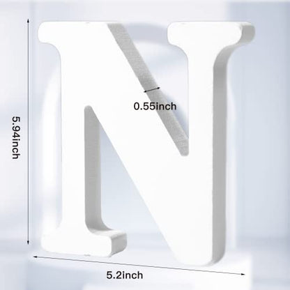 AOCEAN 6 Inch White Wood Letters - Unfinished Wood Letters for Wall Christmas Decor Standing Letters Slices Sign Board Decoration for Xmas Home Party Projects (N) - style: N