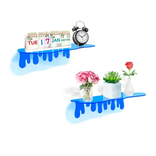 SetGame 2-Pack Acrylic Small Wall Shelves - 12 Inch Floating Shelf for Walls, Home Wall Display Ledges for Storage, Room Décor, Small Album & Items Organizer Display Dripping Wall Decor - color: Blue, size: 12 Inch