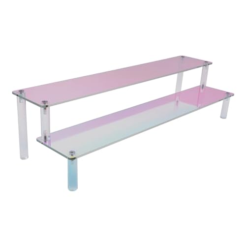 MY MIRONEY 2 Tier Acrylic Riser Display Shelf Iridescent Display Stand Figurines Decoration Organizer Cupcakes Holder for Display Food Desserts Collectibles Perfume Makeup(15.75" x 5.04" x 3.94") - size: 15.75" x 5.04" x 3.94"
