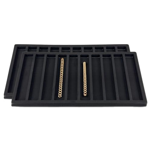 TheDisplayGuys For Your Modern Living 2-Pack 10-Compartments Vertical Flocked Velvet Jewelry Display Inserts - Tray/Case Liners - Bracelet Necklace Storage, (Black) by The Display Guys - color: Black, size: Compartments - 10