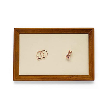 Oirlv Solid Wood Small Jewelry Tray Trade Showcase Countertop Jewelry Display Trays Rectangle Vanity Plate(Creamy-White, Small) - color: Creamy-white, size: 9.1" x 5.9" x 0.7"