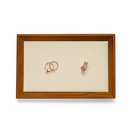Oirlv Solid Wood Small Jewelry Tray Trade Showcase Countertop Jewelry Display Trays Rectangle Vanity Plate(Creamy-White, Small) - color: Creamy-white, size: 9.1" x 5.9" x 0.7"