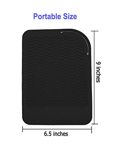Heat Resistant Mat for Curling Iron, Flat Irons and Hair Straightener Hair Styling Tools 9" x 6.5", Food Grade Silicone, Black - color: Black