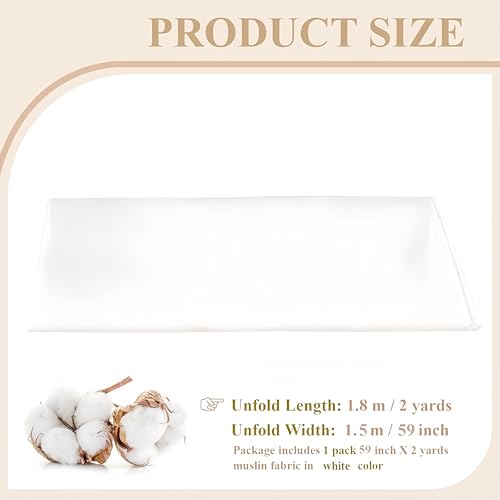 PEASUG 100% Cotton Muslin Fabric,59 inch x 2 Yards Bleached Muslin Fabric by The Yard, Medium Weight Draping Fabrics Suitable for Sewing Embroidery, Garments, Crafts Material-White - color: Bleached, size: 2 Yards