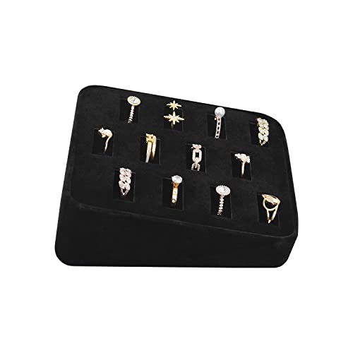 MOOCA 12 Slots Ring Tray Display, Slotted Ring Showcase Display Jewelry Organizer Stand, Jewelry Holder for Showcase for Home Trade Show, Black Velvet - color: Black Velvet, 12 slots